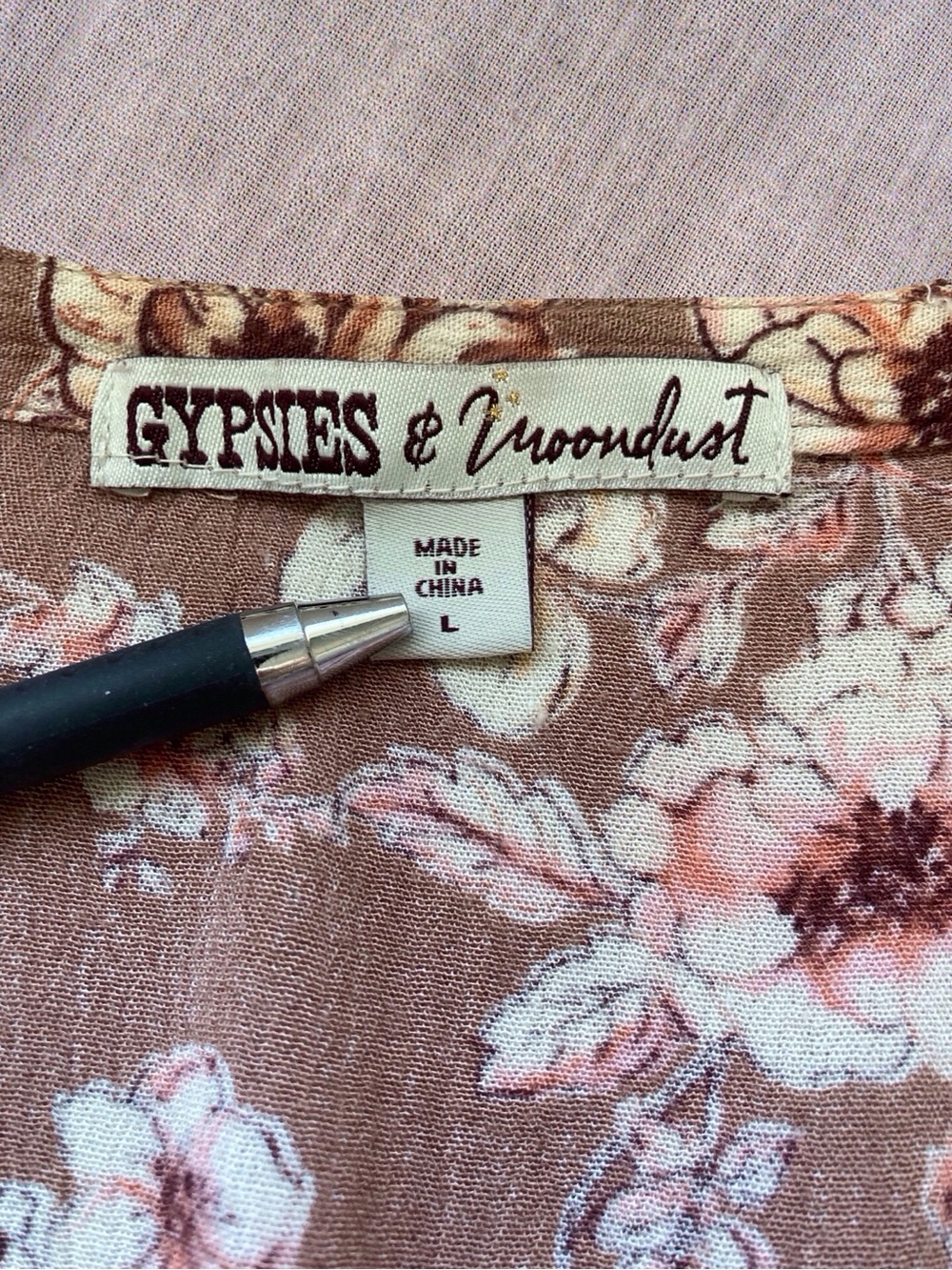 Gypsies & Moondust Floral Crinkle Sleeveless V-Neck Tank Top Brown Pink Large - Picture 3 of 10